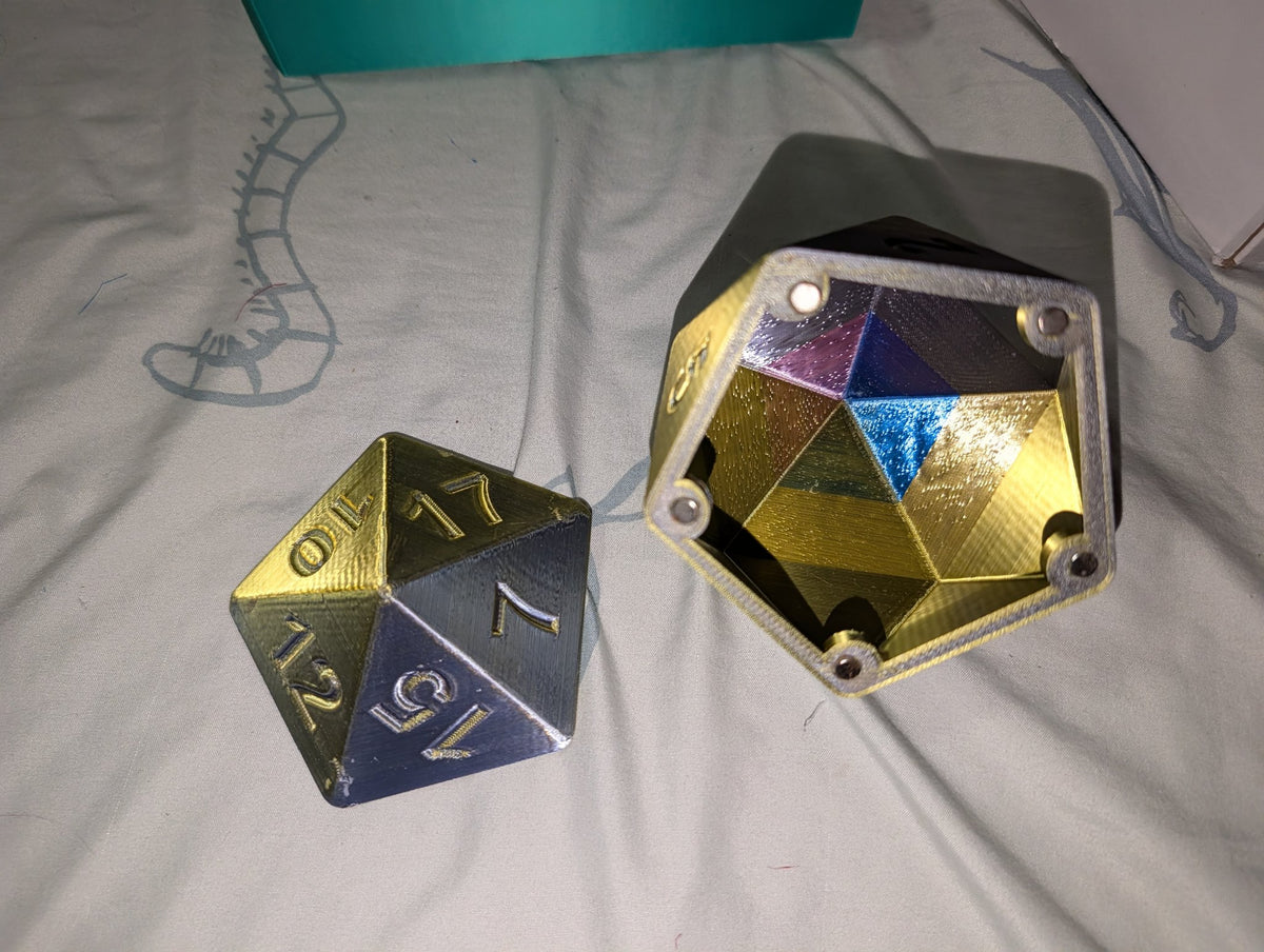 D20 Magnetic Dice Holder – 3D Printed D20 Dice Vault, Magnetic Dice Storage Box, D&D Dice Case