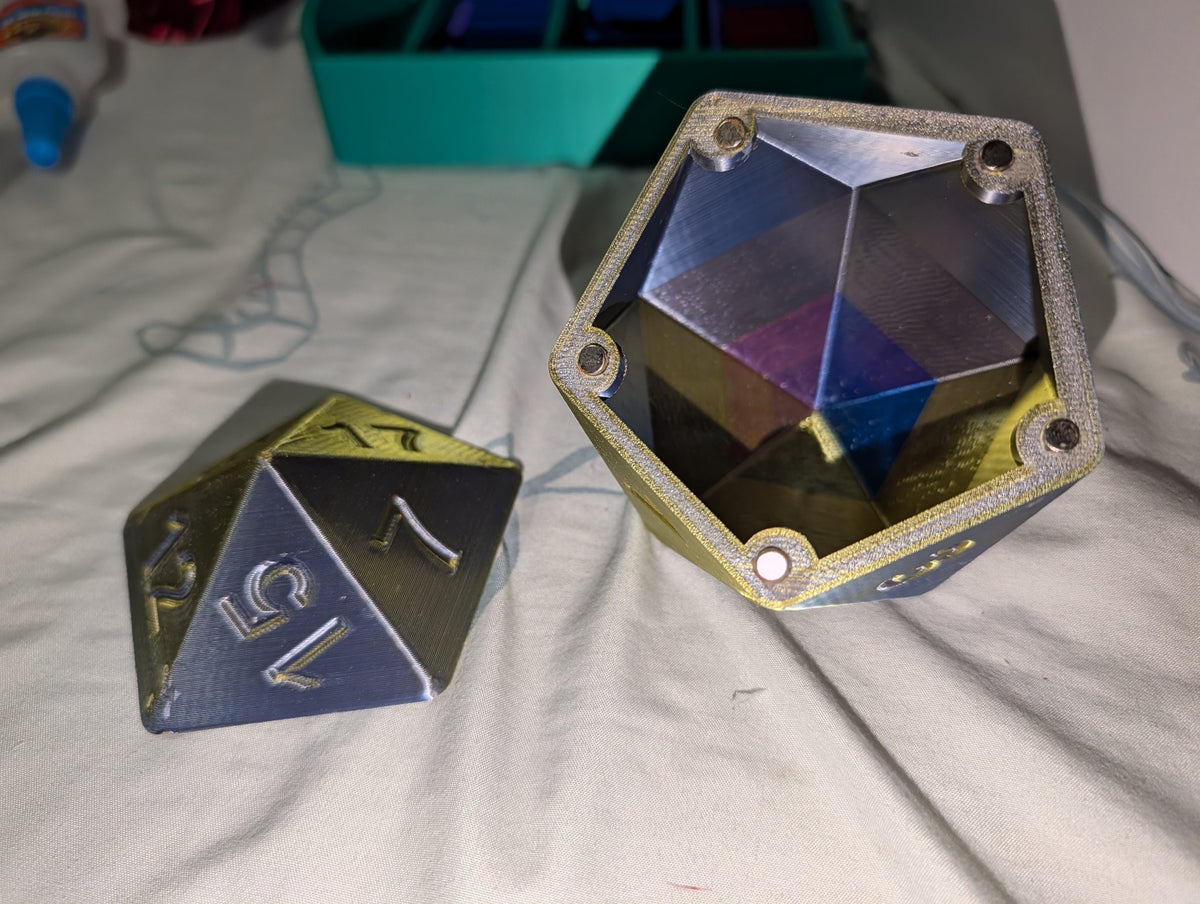 D20 Magnetic Dice Holder – 3D Printed D20 Dice Vault, Magnetic Dice Storage Box, D&D Dice Case
