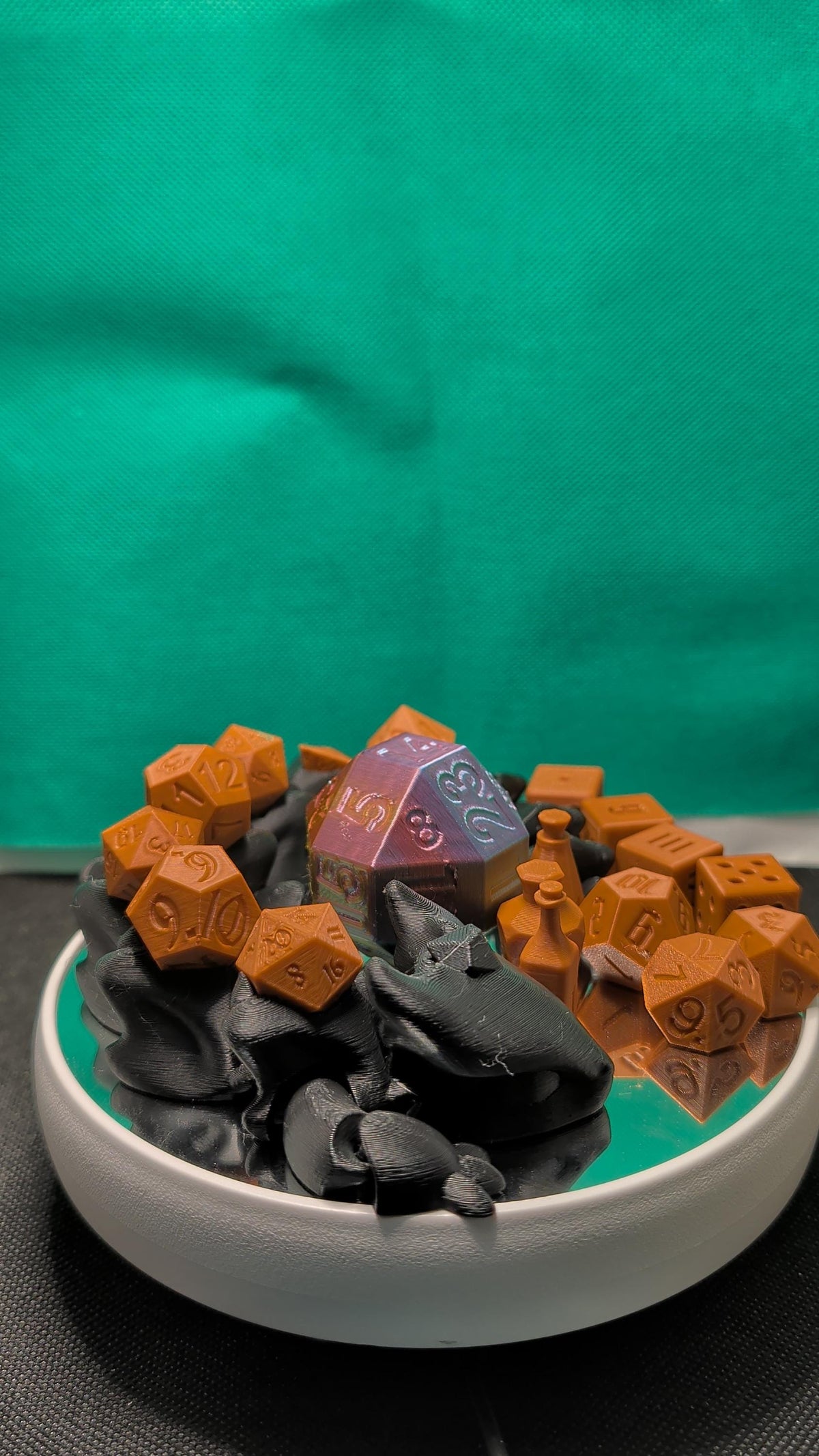 3D Printed Dice Dragon Guardian Set | Cursed Dice, Potion Pieces, Giant D20 (TTRPG Accessory)