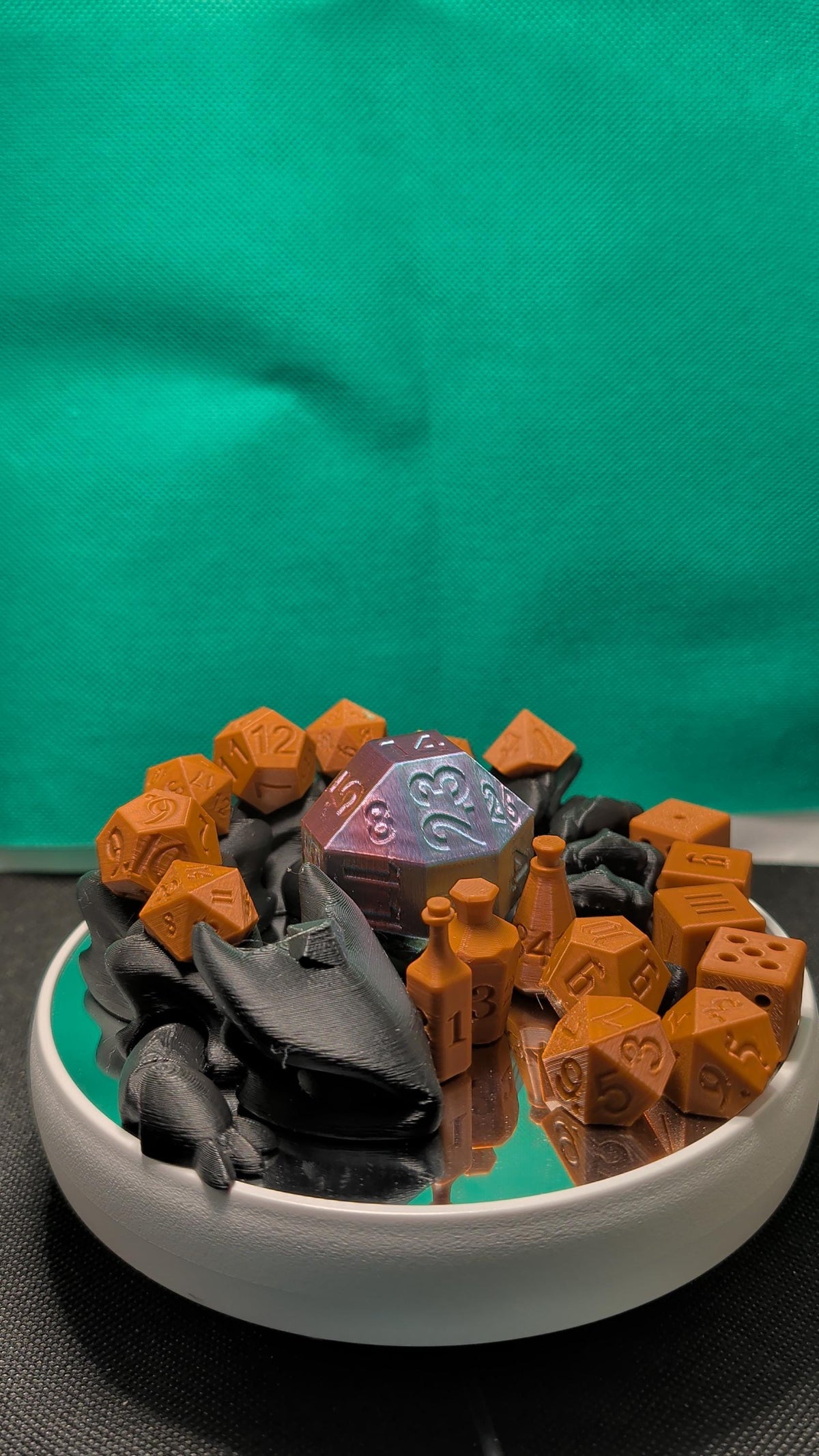 3D Printed Dice Dragon Guardian Set | Cursed Dice, Potion Pieces, Giant D20 (TTRPG Accessory)
