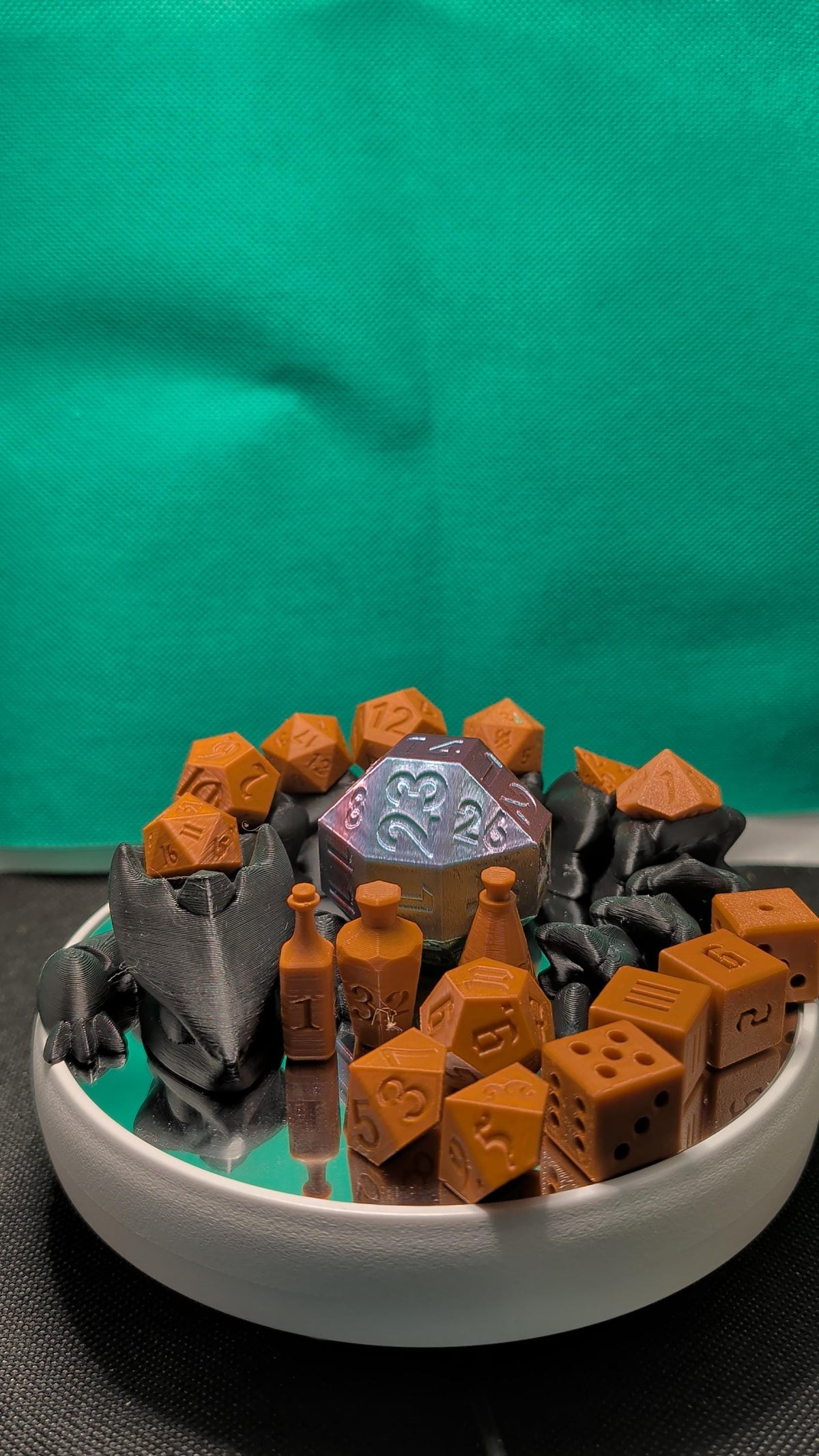 3D Printed Dice Dragon Guardian Set | Cursed Dice, Potion Pieces, Giant D20 (TTRPG Accessory)