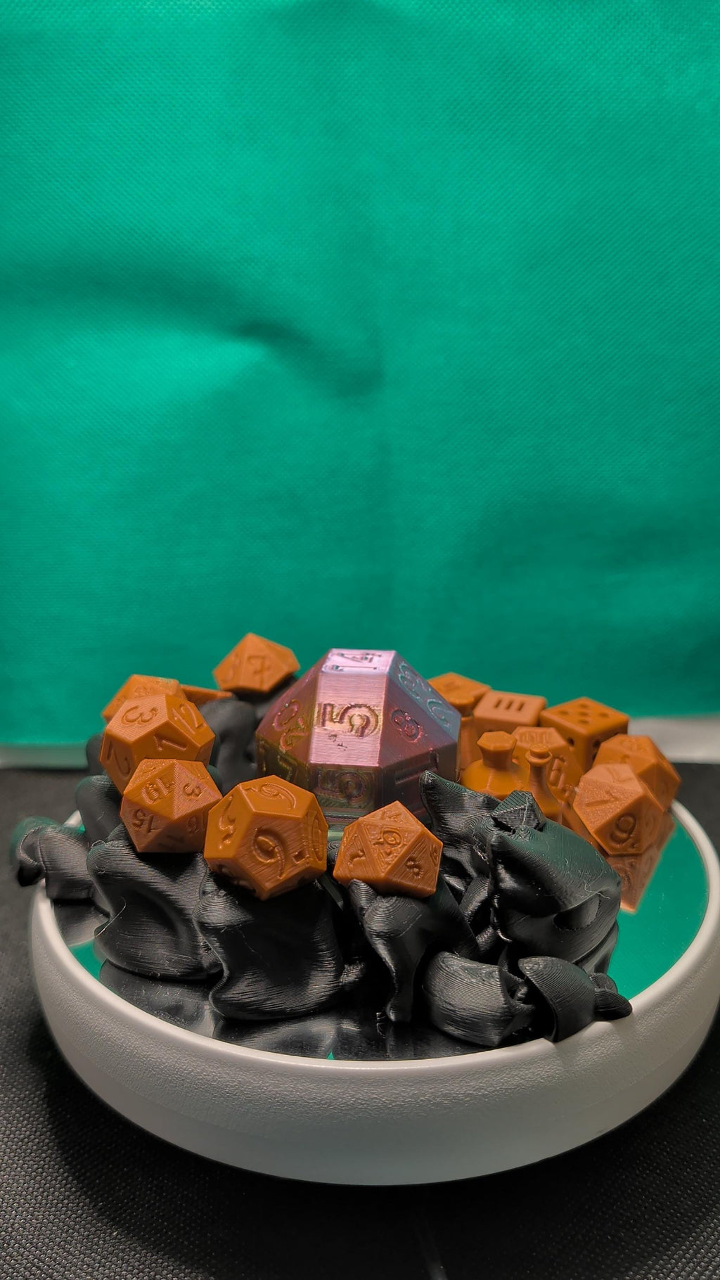 3D Printed Dice Dragon Guardian Set | Cursed Dice, Potion Pieces, Giant D20 (TTRPG Accessory)