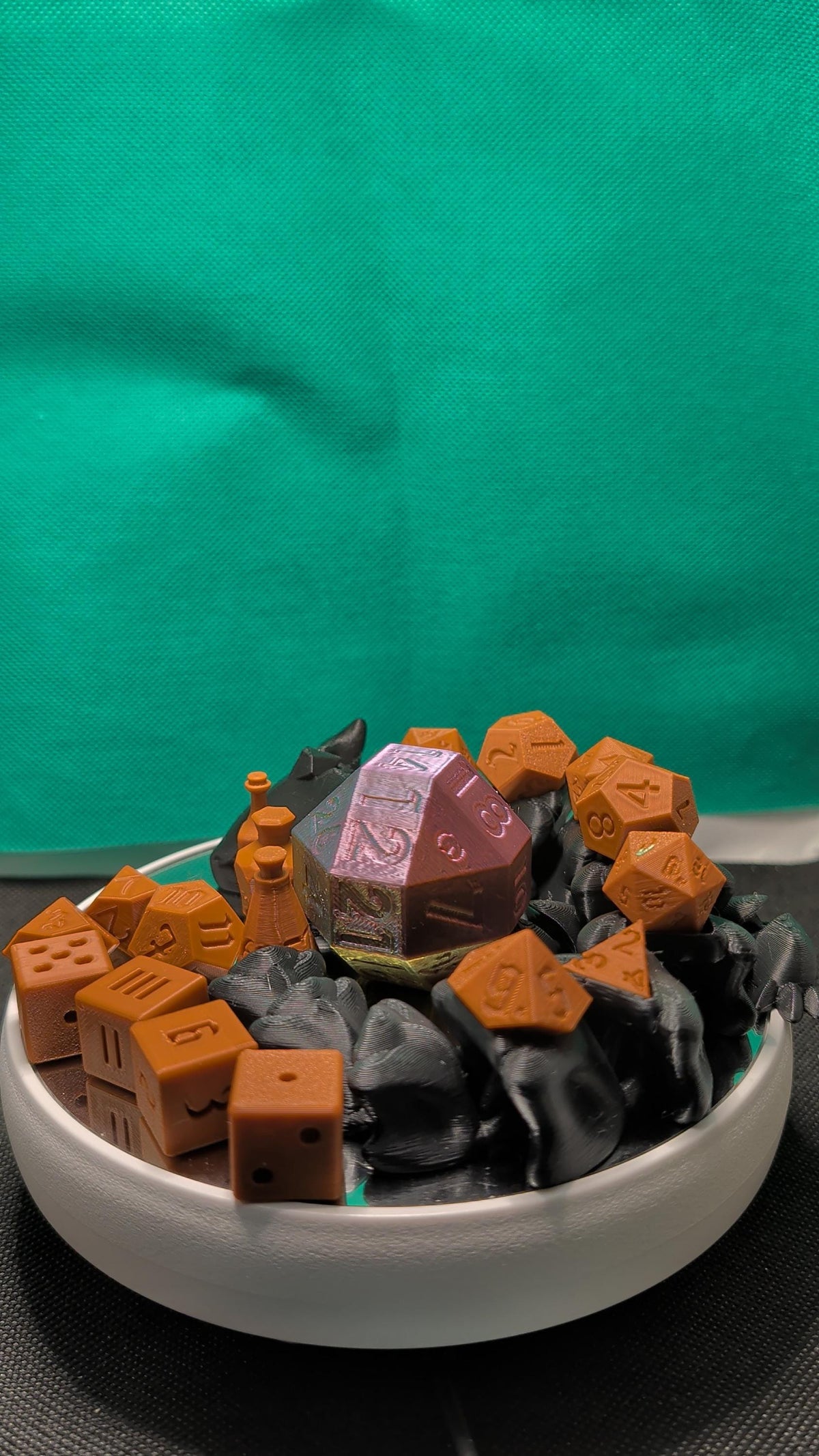 3D Printed Dice Dragon Guardian Set | Cursed Dice, Potion Pieces, Giant D20 (TTRPG Accessory)