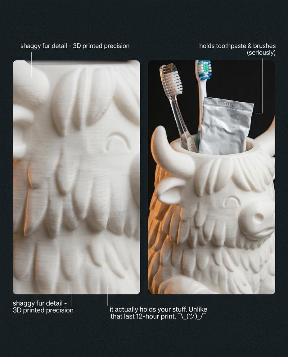 3D Printed Highland Cow Toothpaste Holder, Farmhouse Bathroom Organizer (PETG/PLA)