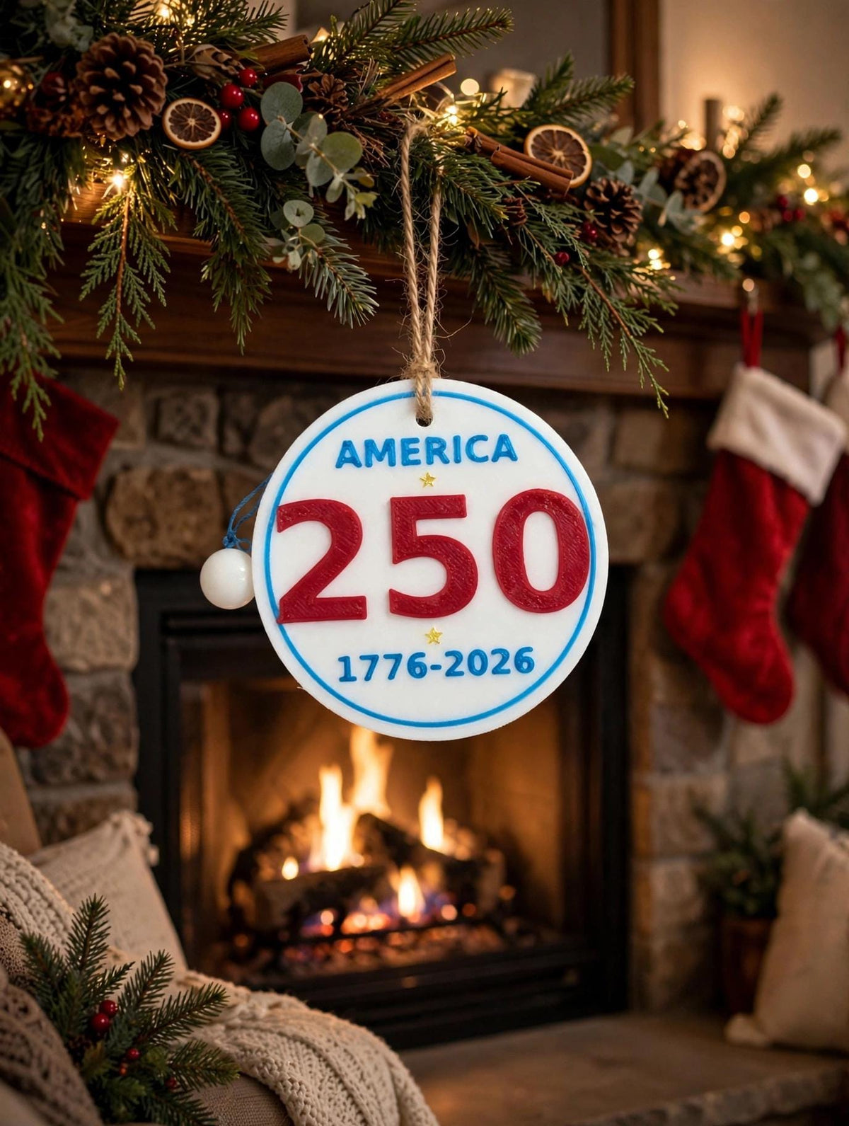 America 250th Birthday Ornament – 3D Printed Patriotic Christmas Decoration (Personalized)