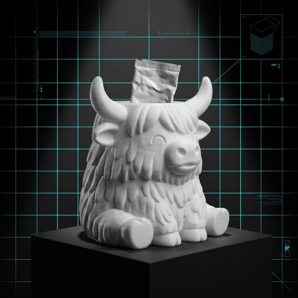 3D Printed Highland Cow Toothpaste Holder, Farmhouse Bathroom Organizer (PETG/PLA)