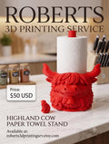 3D Printed Highland Cow Paper Towel Holder Calf Topper Farmhouse Kitchen Decor (Holds Regular & Jumbo Rolls)