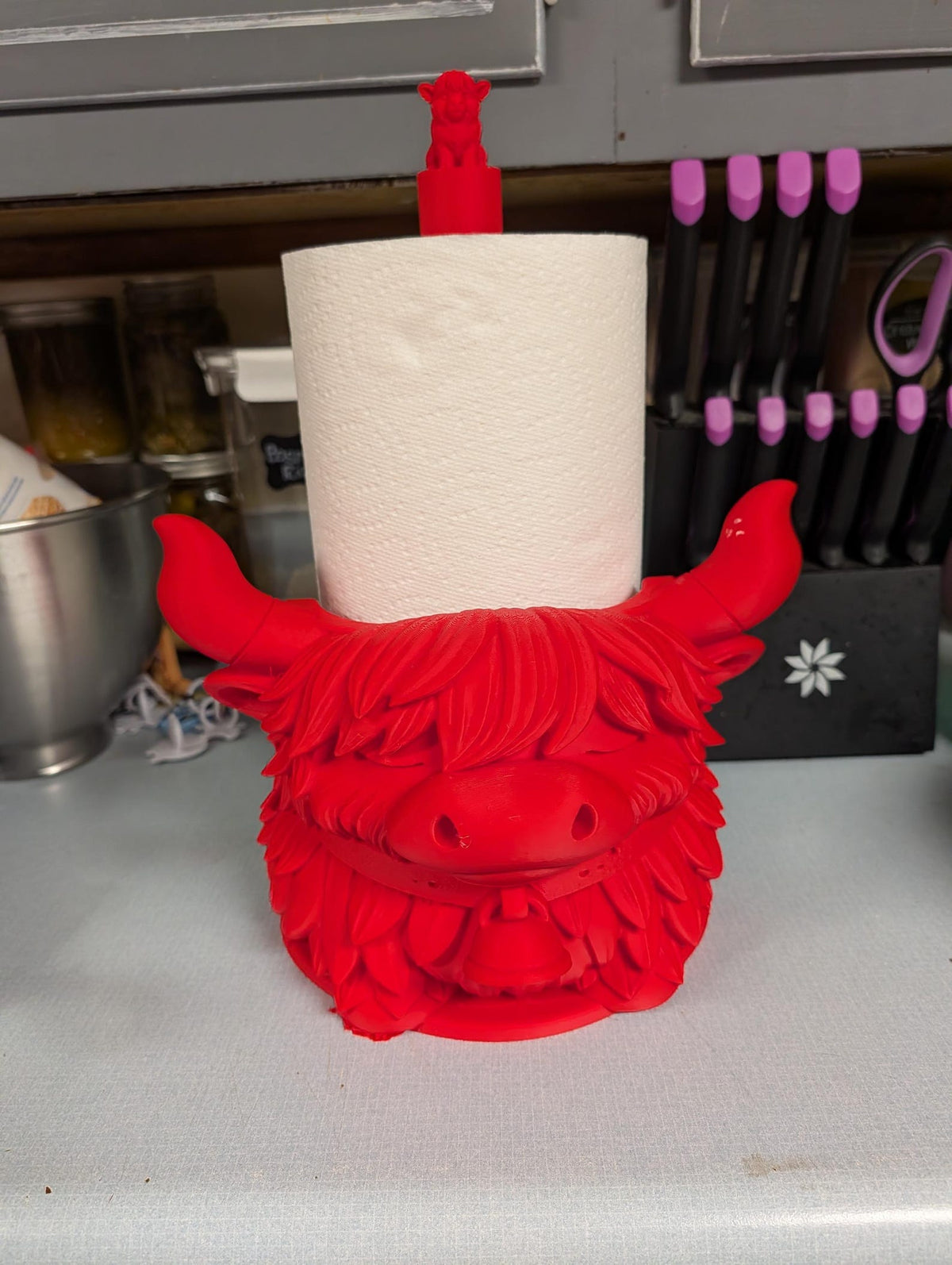 3D Printed Highland Cow Paper Towel Holder Calf Topper Farmhouse Kitchen Decor (Holds Regular & Jumbo Rolls)