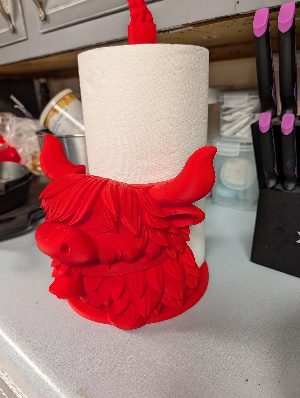 3D Printed Highland Cow Paper Towel Holder Calf Topper Farmhouse Kitchen Decor (Holds Regular & Jumbo Rolls)