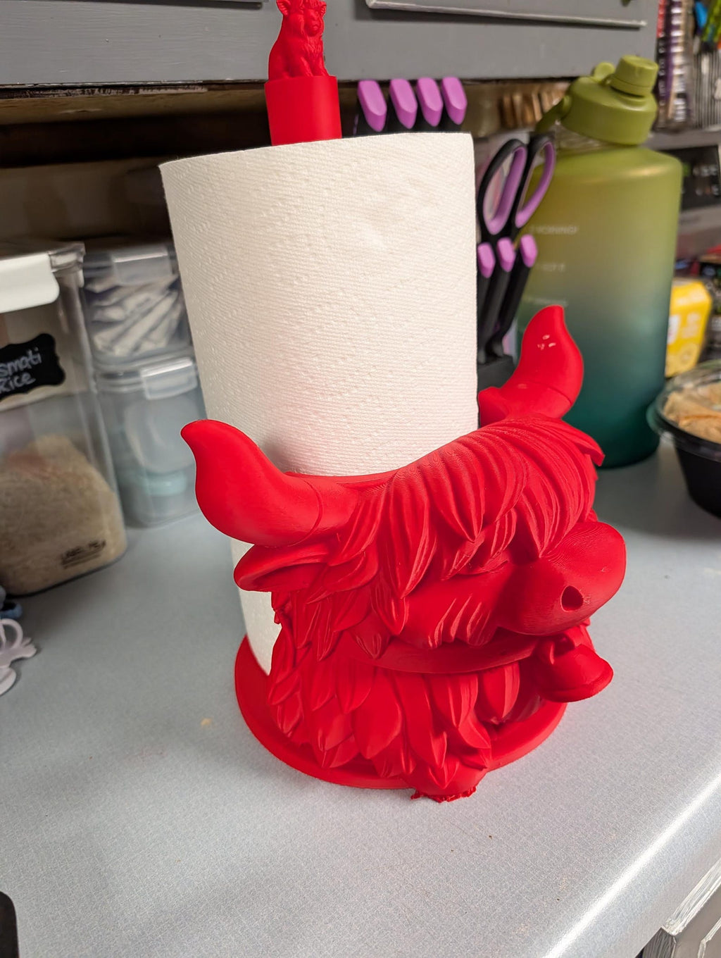 3D Printed Highland Cow Paper Towel Holder Calf Topper Farmhouse Kitchen Decor (Holds Regular & Jumbo Rolls)